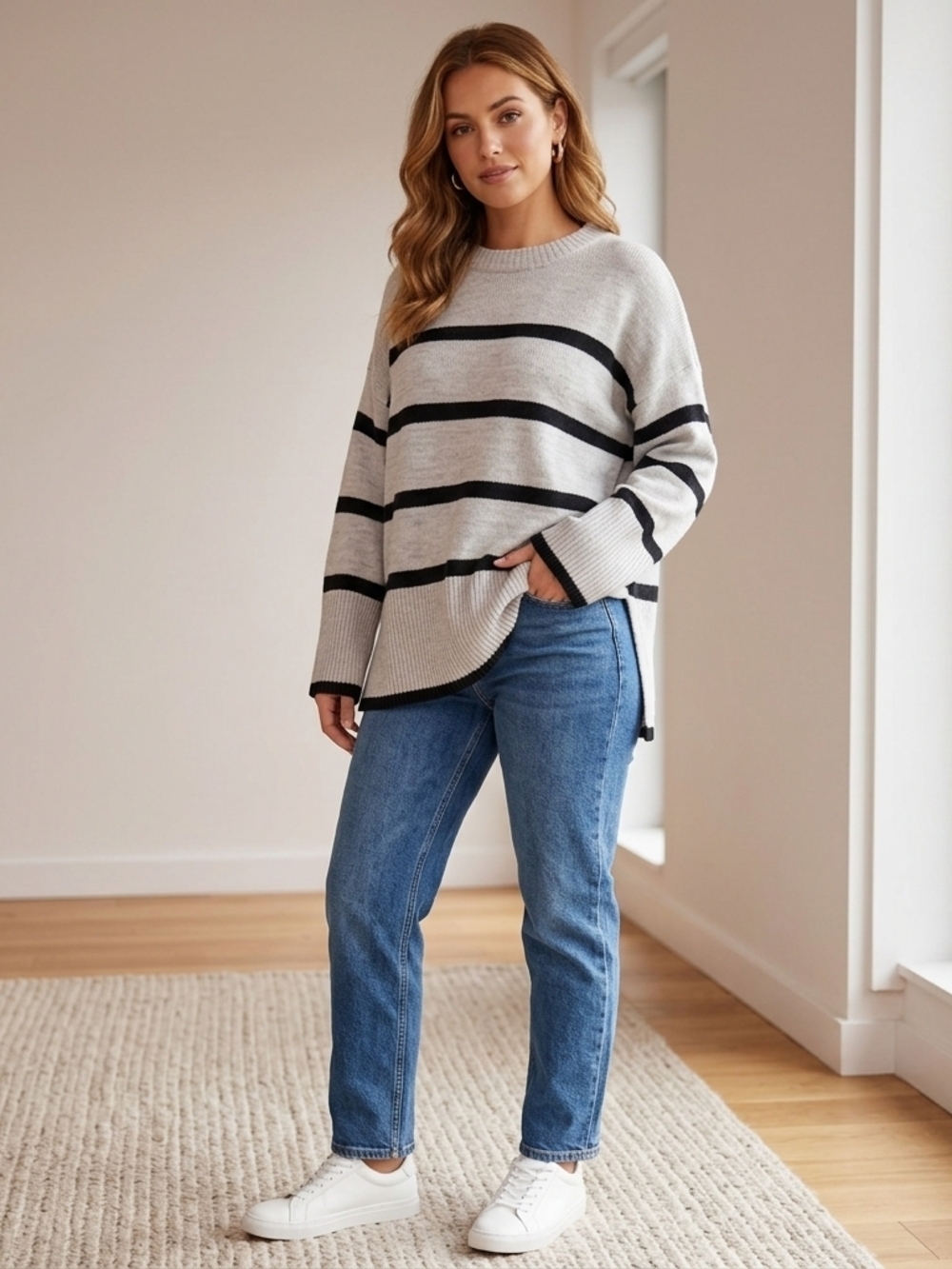 George Cream and Black Striped Sweater Size L